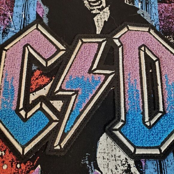 AC/DC Letterman Patch Black Sweatshirt Women's Size 2XL Blow Up Your Video NEW - Picture 3 of 7